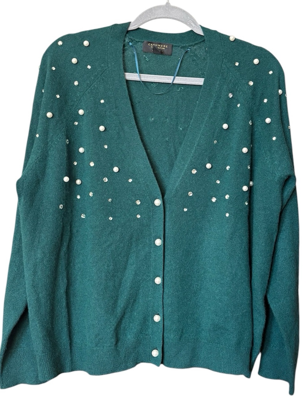 Charter Club 100% Luxury Cashmere Pearl-Embellished V-Neck Cardigan 2X